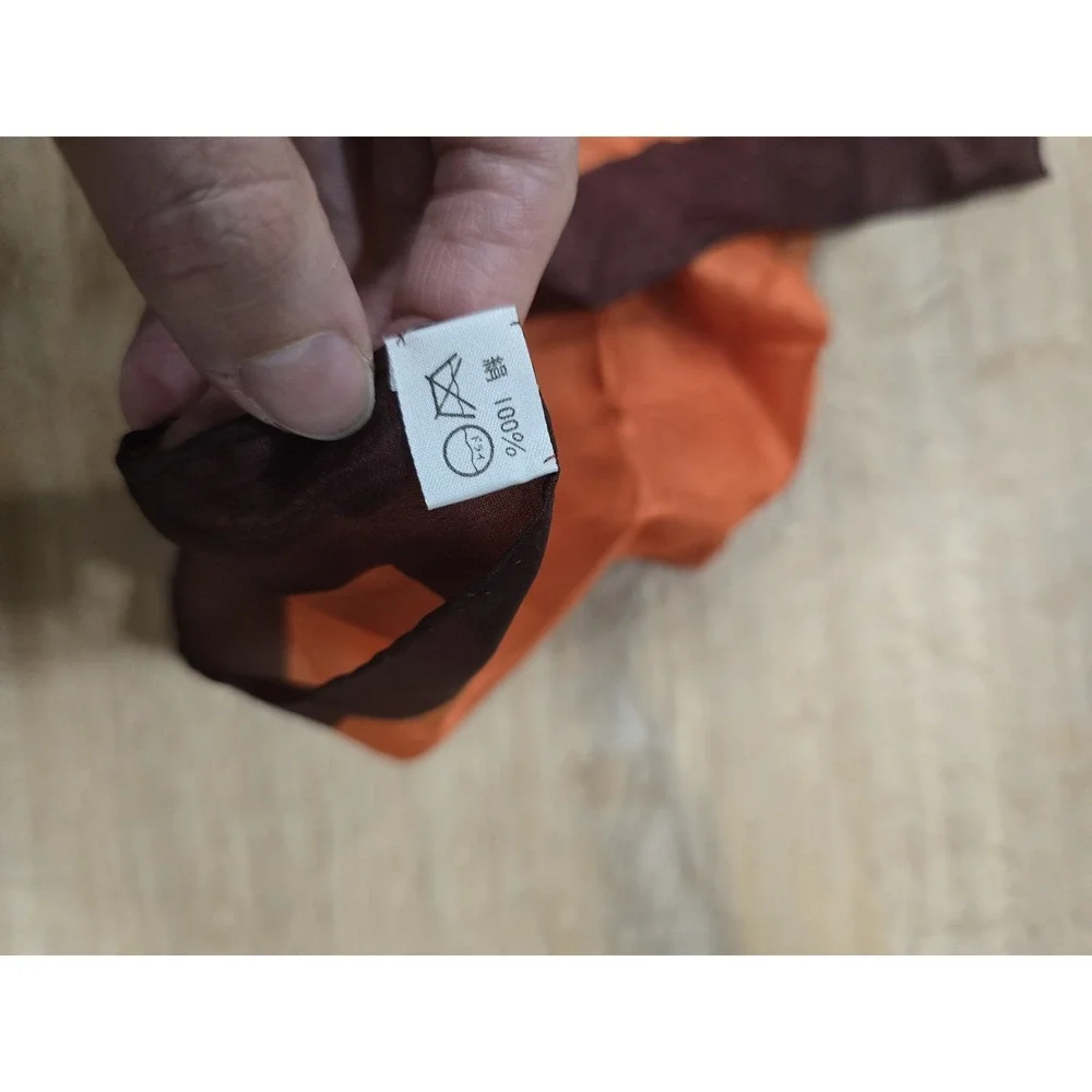 Vintage Sylvie Mallon Bear Print Silk Scarf - Orange & Brown Square Handkerchief